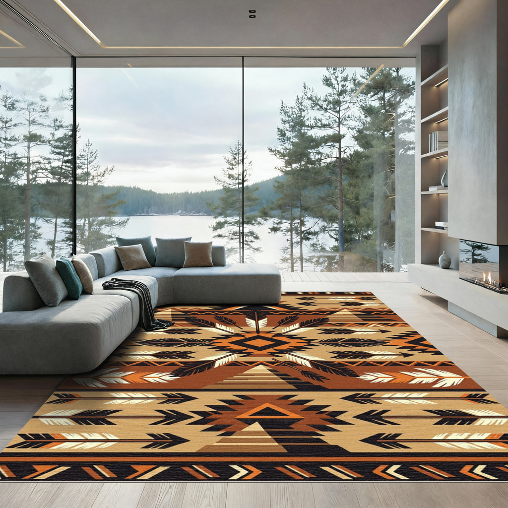 Tribal Southwestern Feather and Arrow Earthy Area Rug