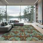 Sage Green Ornate Cross Geometric Tile Rug