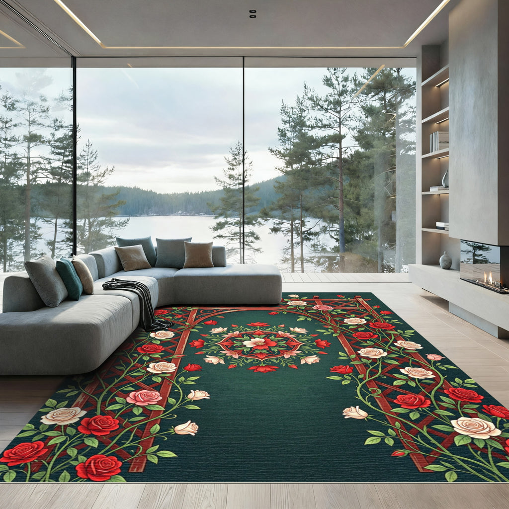 Crimson Rose Garden Floral Medallion Rug