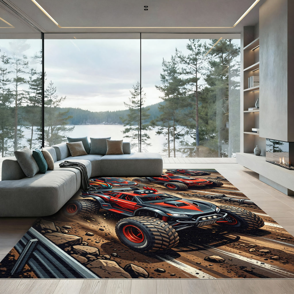 Fiery Rooster Racing Monster Truck Art Rug