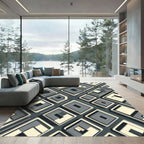 Monochrome Geometric Square Isometric Rug