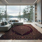 Ornate Burgundy Gold Floral Mandala Rug