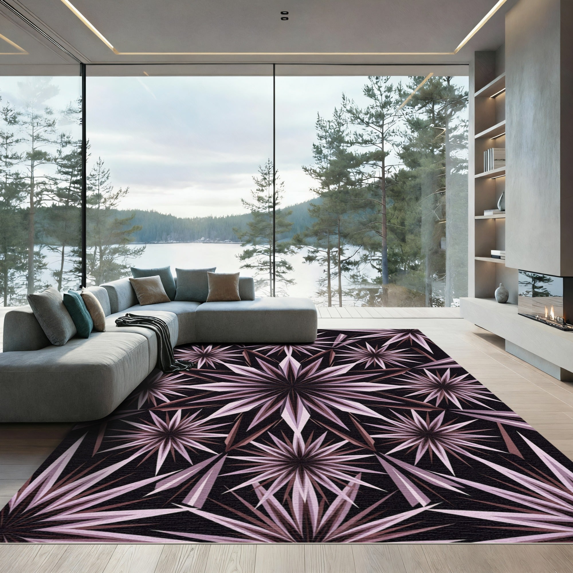 Geometric Mauve Metallic Starburst Fractal Rug