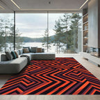 Fiery Orange Abstract Geometric Maze Rug