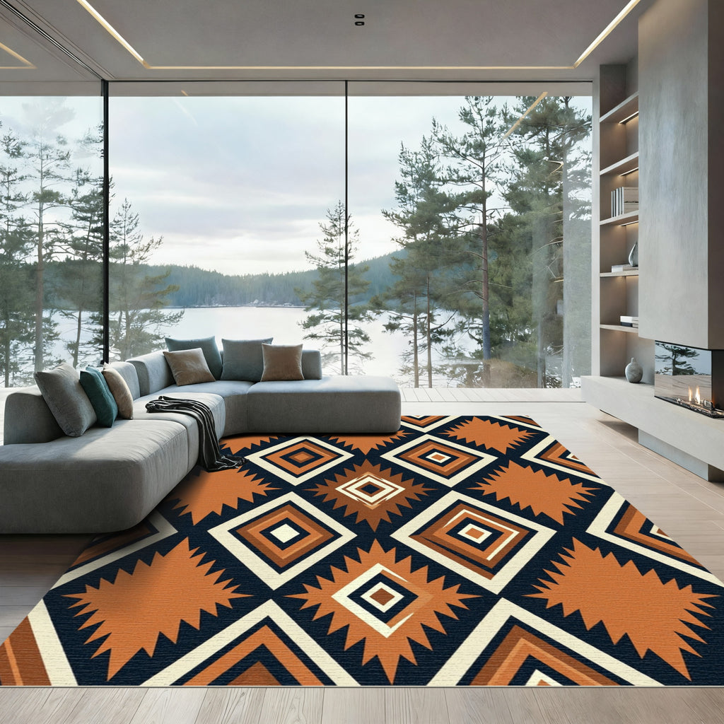 Earthy Terracotta Geometric Sunburst Rug