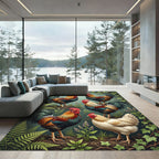 Vintage Ornate Rooster Garden Foliage Illustration Rug