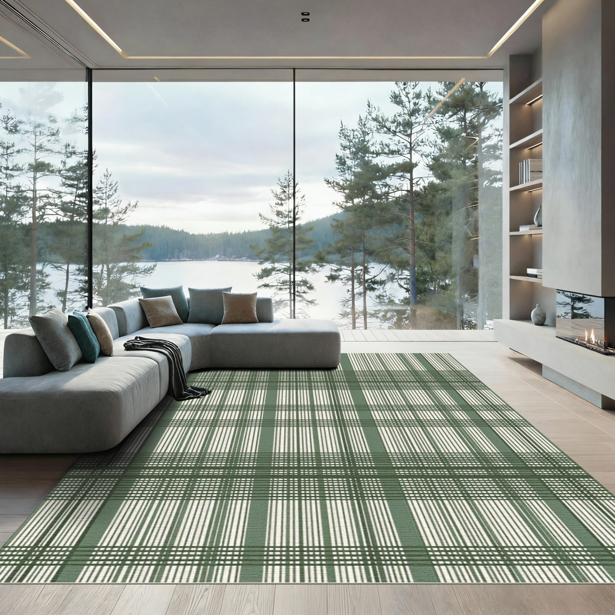 Sage Green Tonal Plaid Lines Rug