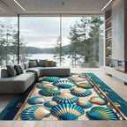 Ocean Blue Seashell Peacock Arrangement Rug