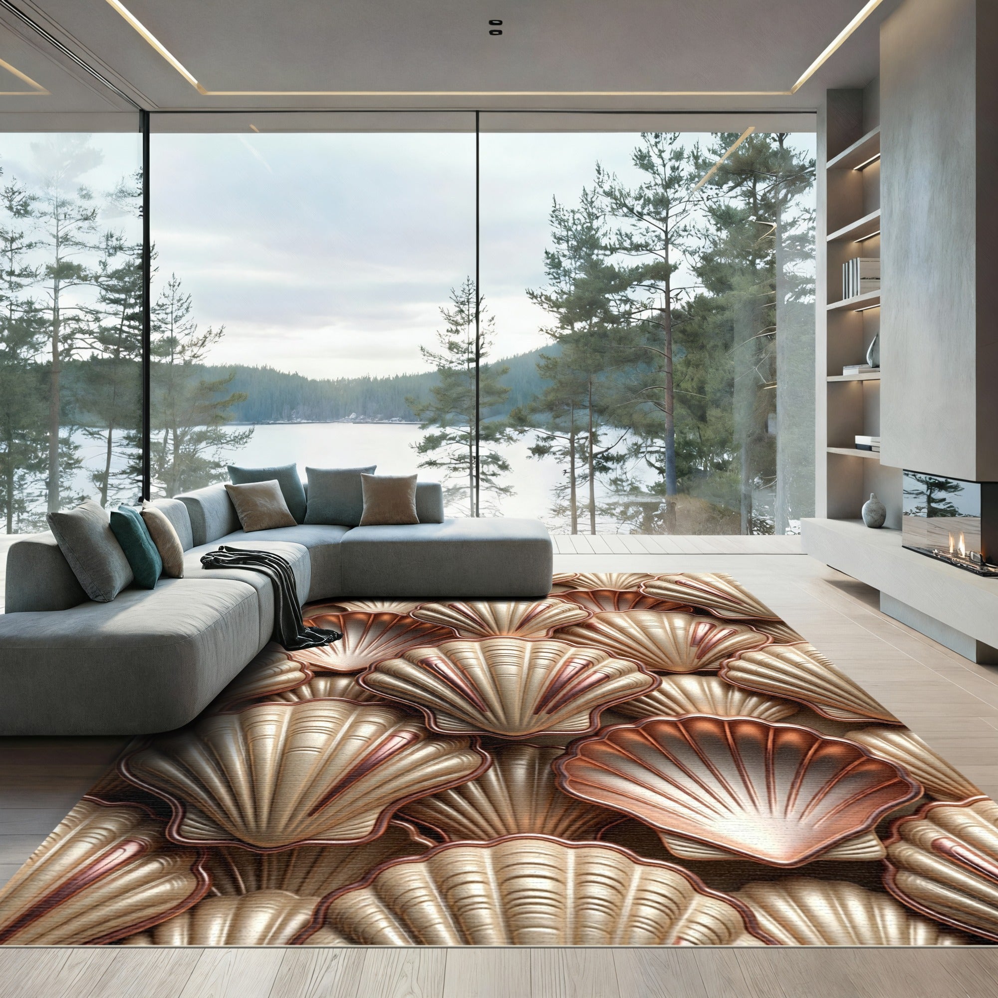 Metallic Gold Scallop Shell Texture Rug