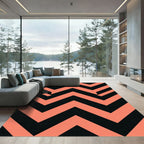 Bold Salmon and Black Geometric Chevron Rug