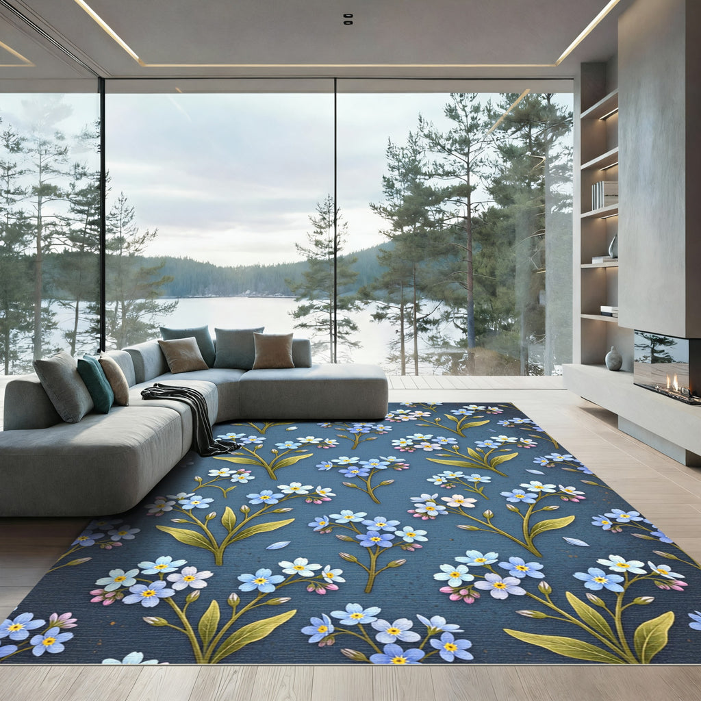 Blue Forget Me Not Floral Sprigs Rug