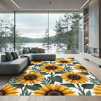 Sunlit Yellow Sunflower Botanical Illustration Rug