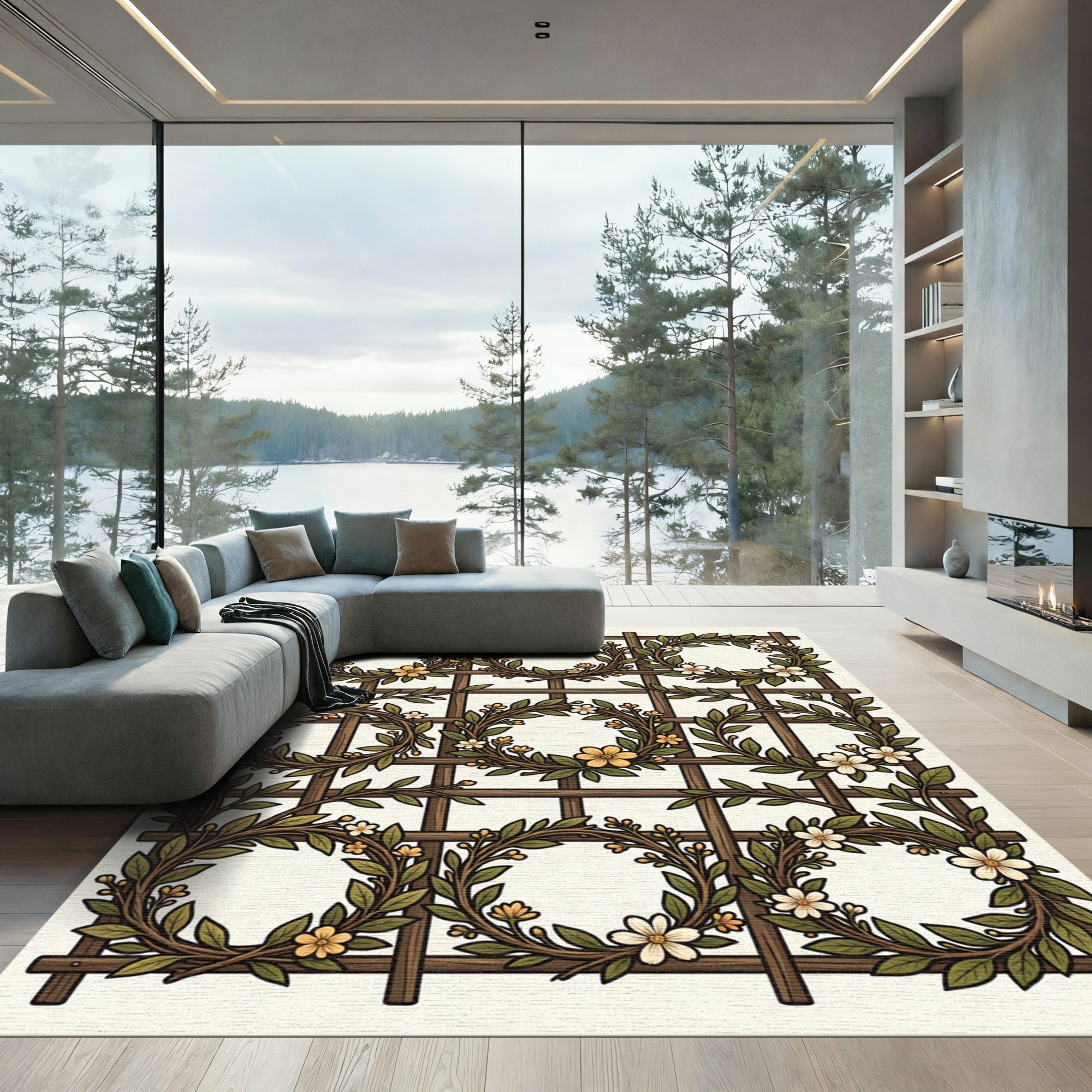 Trellis Florals with Laurel Wreaths Rug