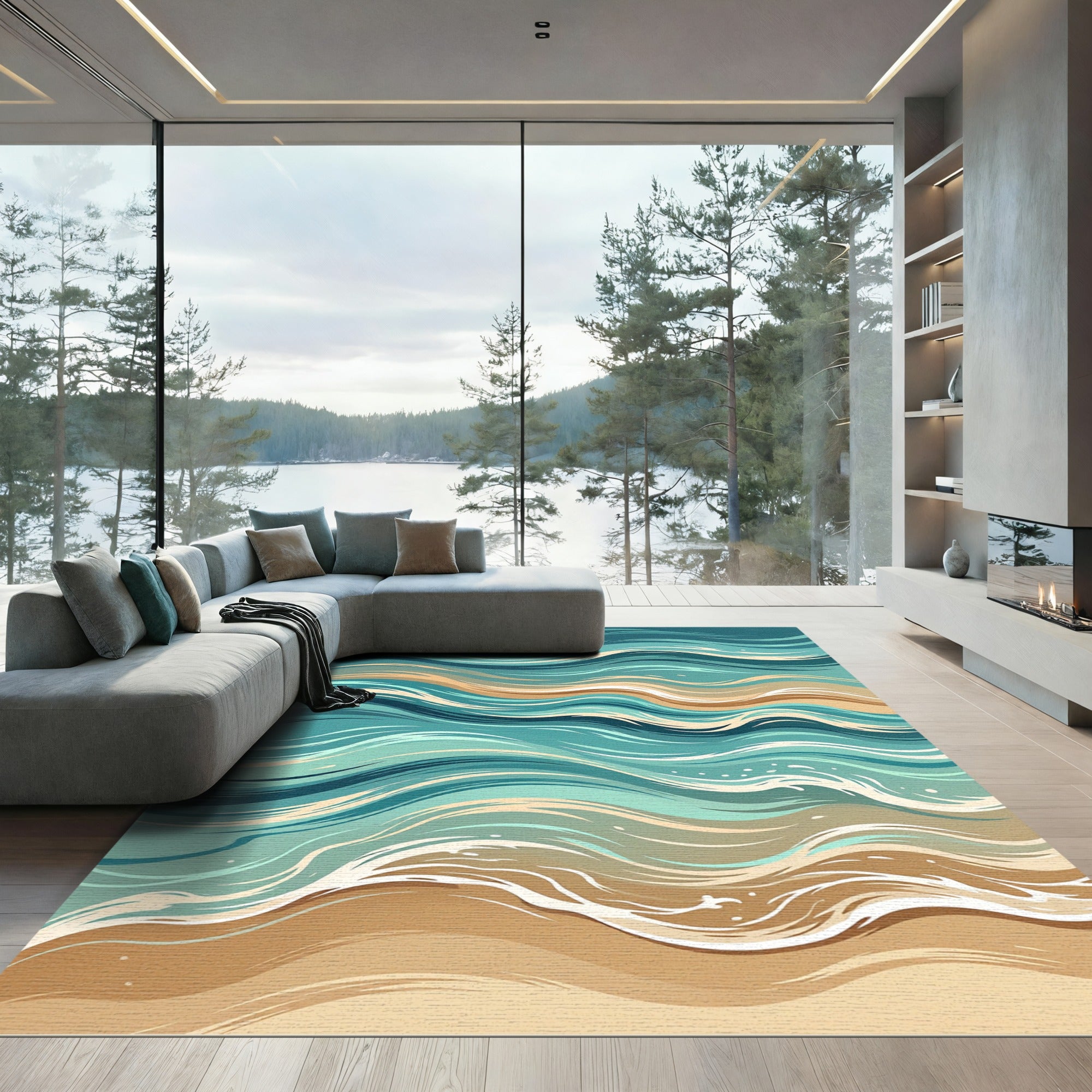Coastal Blue Wave Rippling Sands Rug