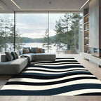 Dark Blue Ivory Wavy Stripes Rug