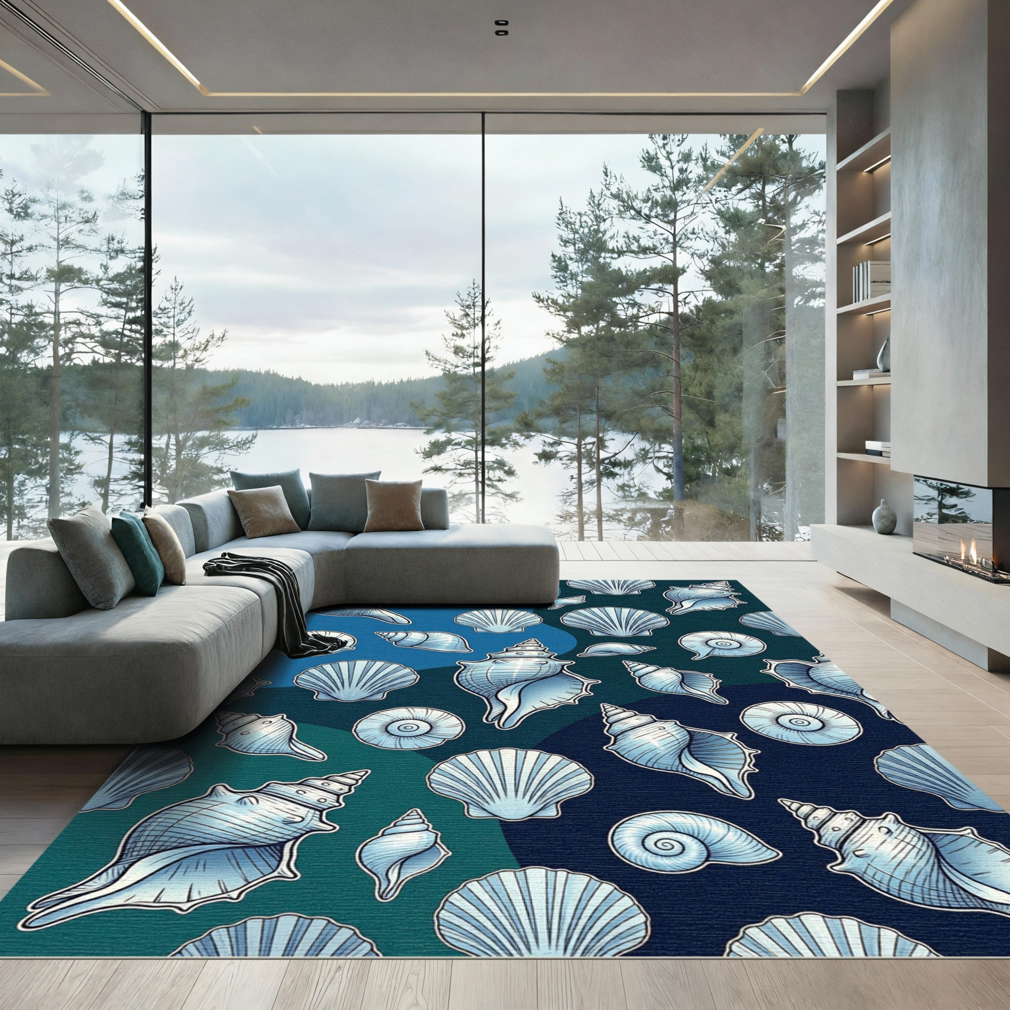 Light Blue Seashell Scatter Rug