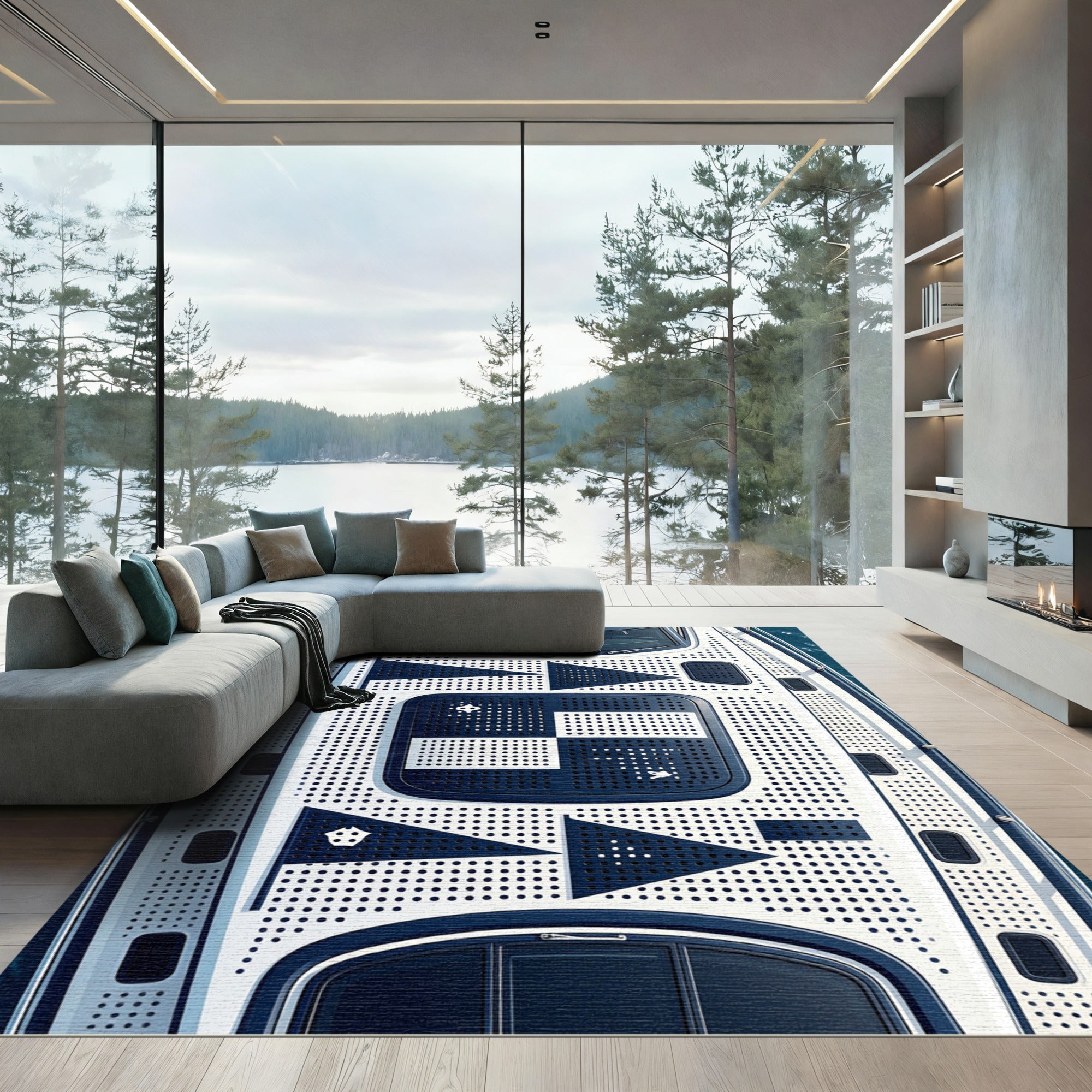Navy Geometric Dot Nautical Signal Flag Rug