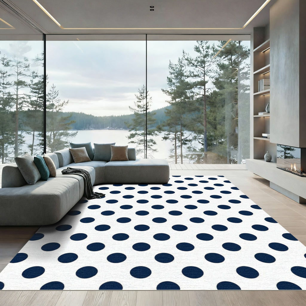 Classic Navy Blue Polka Dot Rug