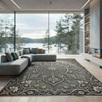 Elegant Silver Ornate Floral Medallion Rug