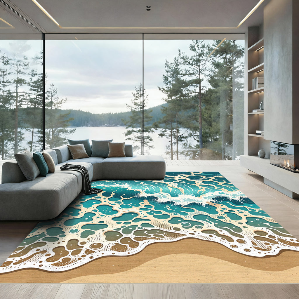 Abstract Teal Ocean Wave Foam Rug