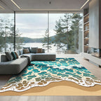 Abstract Teal Ocean Wave Foam Rug