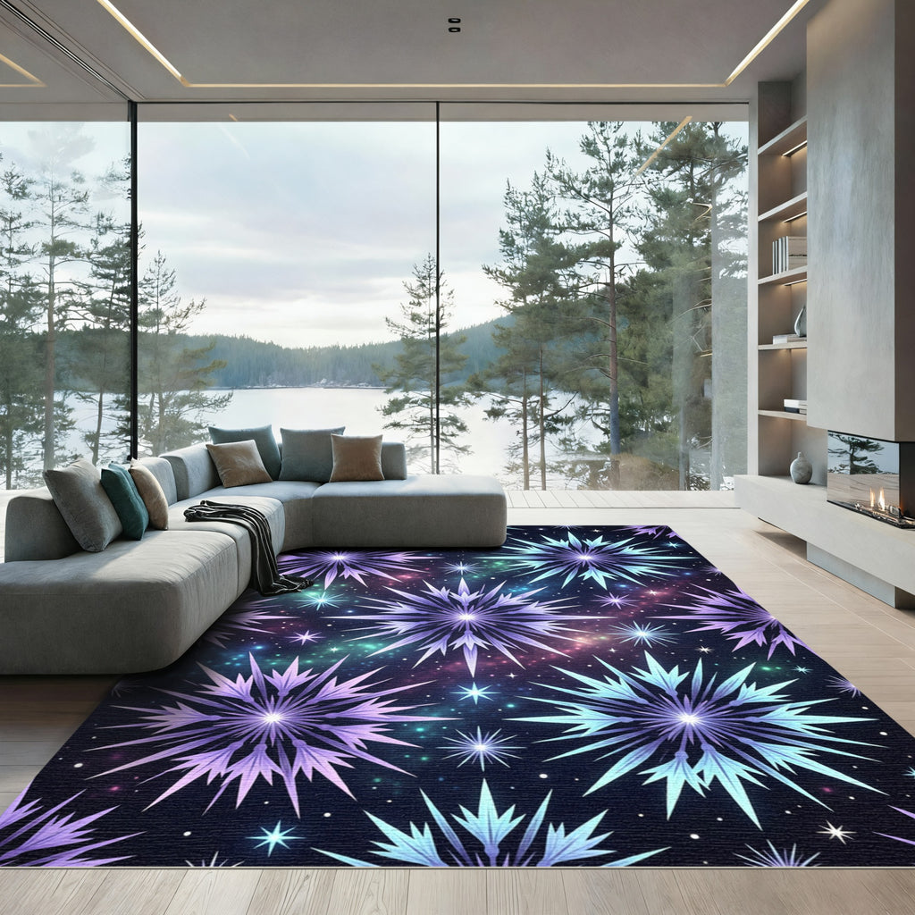 Cosmic Starburst Purple Blue Galaxy Rug