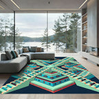 Geometric Terracotta Turquoise Staircase Rug
