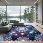 Cosmic Neon Floral Celestial Starry Mandala Rug