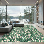 Emerald Foliage Scrollwork Damask Rug