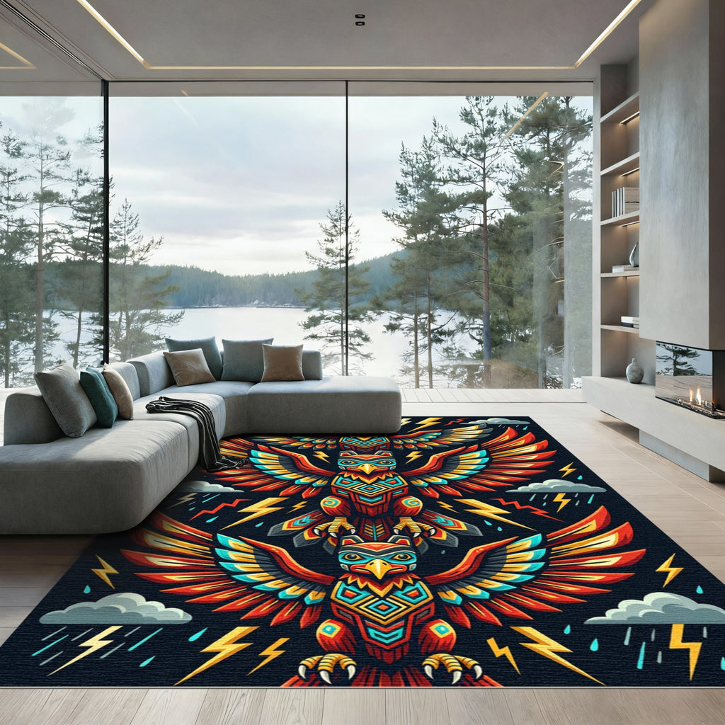 Vibrant Thunderbird Totem Lightning Art Rug