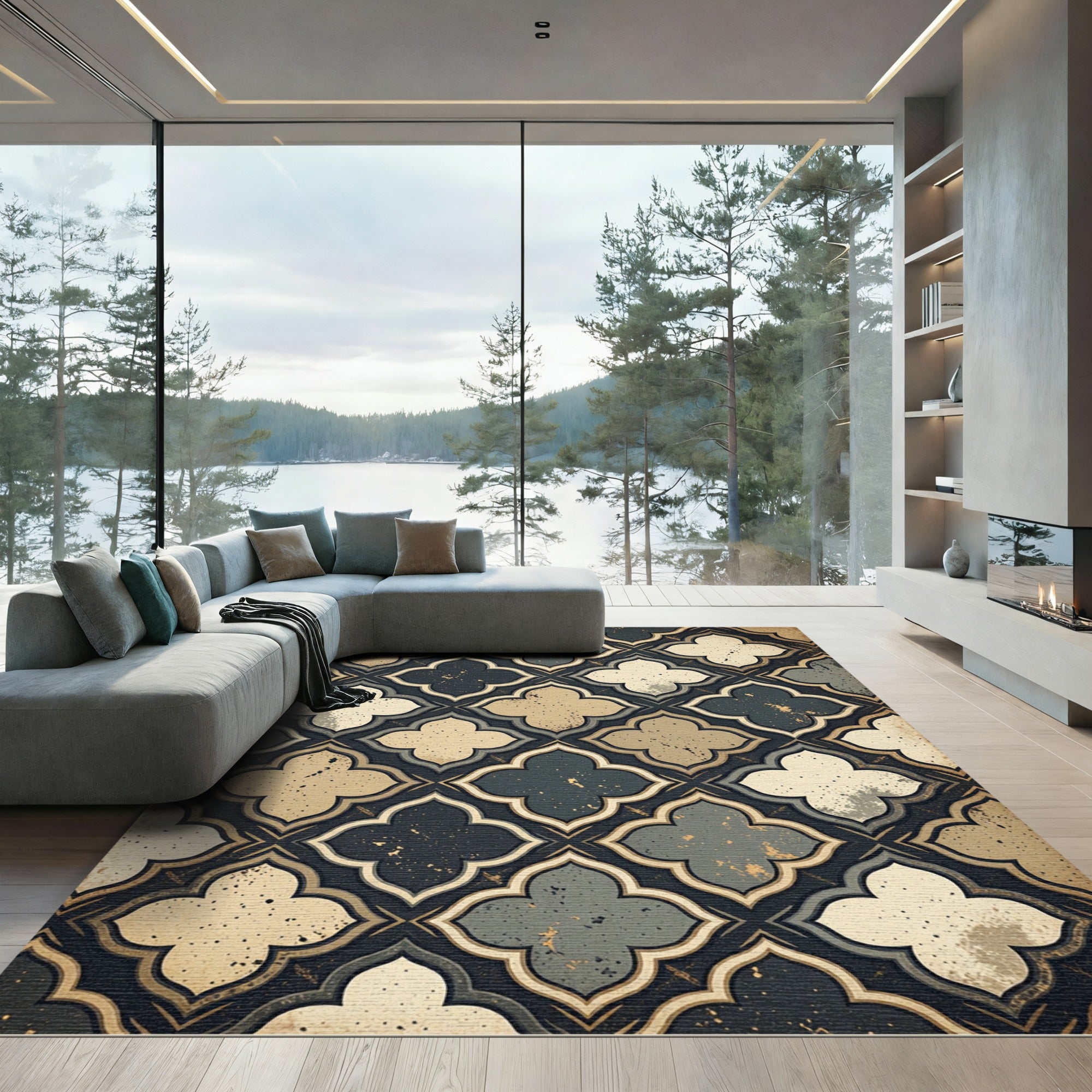 Ornate Quatrefoil Khaki Gray Rug