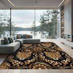 Luxury Gold Black Leopard Animal Art Rug