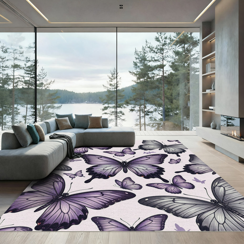 Ethereal Lilac Butterfly Garden Art Rug