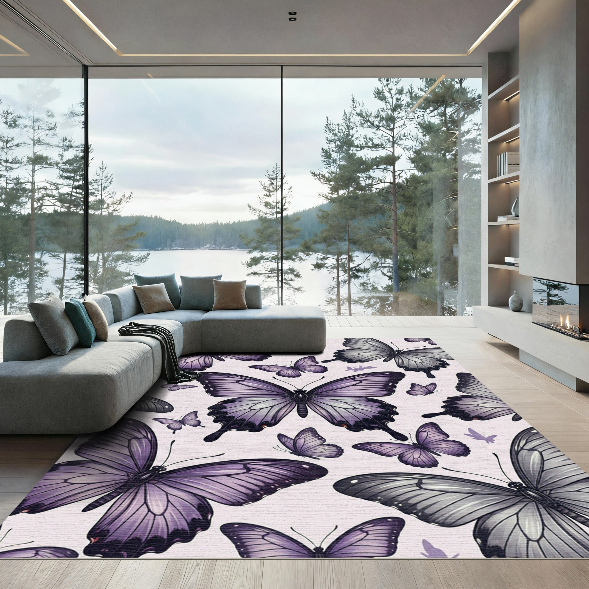 Ethereal Lilac Butterfly Garden Art Rug