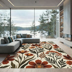 Terracotta Autumn Floral Botanical Illustration Rug