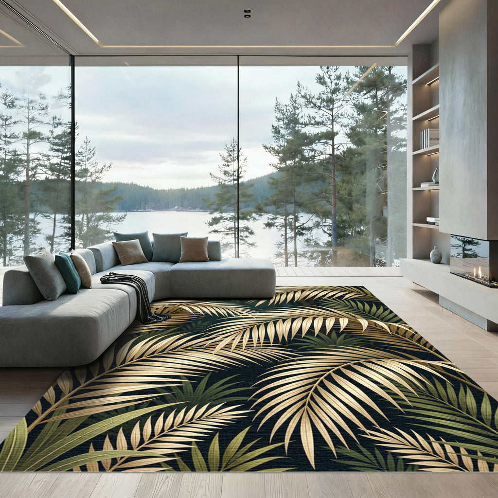 Gilded Palm Leaf Tropical Grove Rug