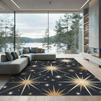Gleaming Gold Starburst Night Sky Rug