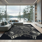 Ornate Monochrome Architectural Wheel Rug