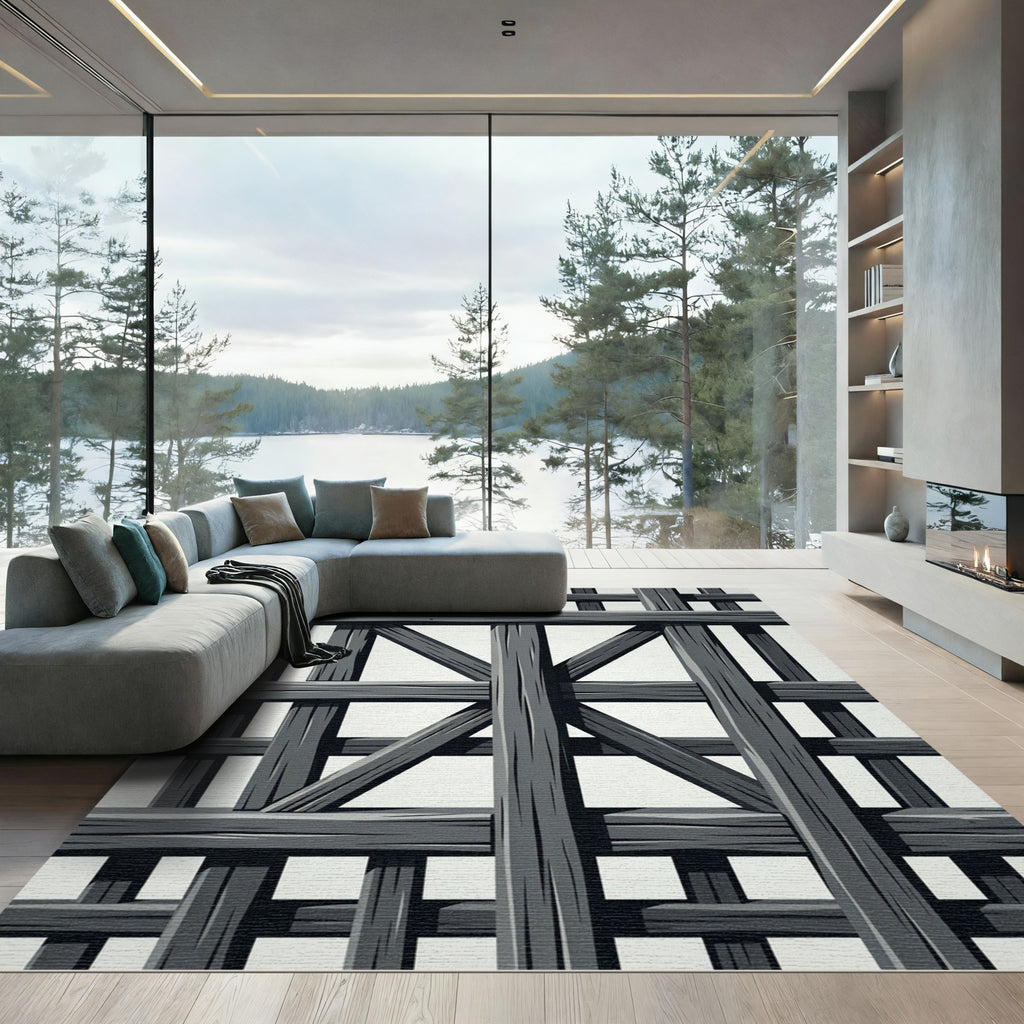 Dark Gray Wooden Lattice Grill Rug