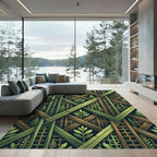 Green Geometric Forest Lattice Weave Rug