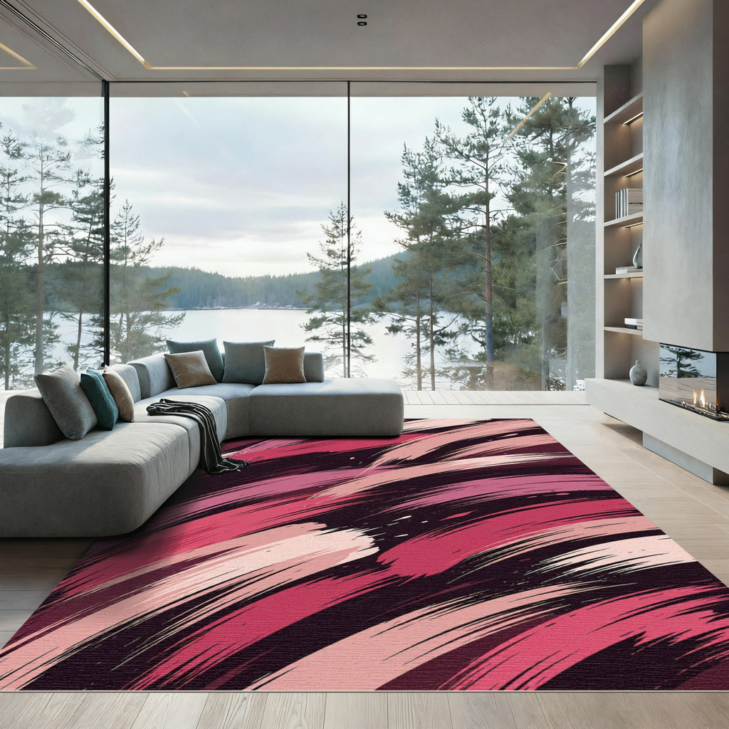 Abstract Pink and Crimson Brushstrokes Rug