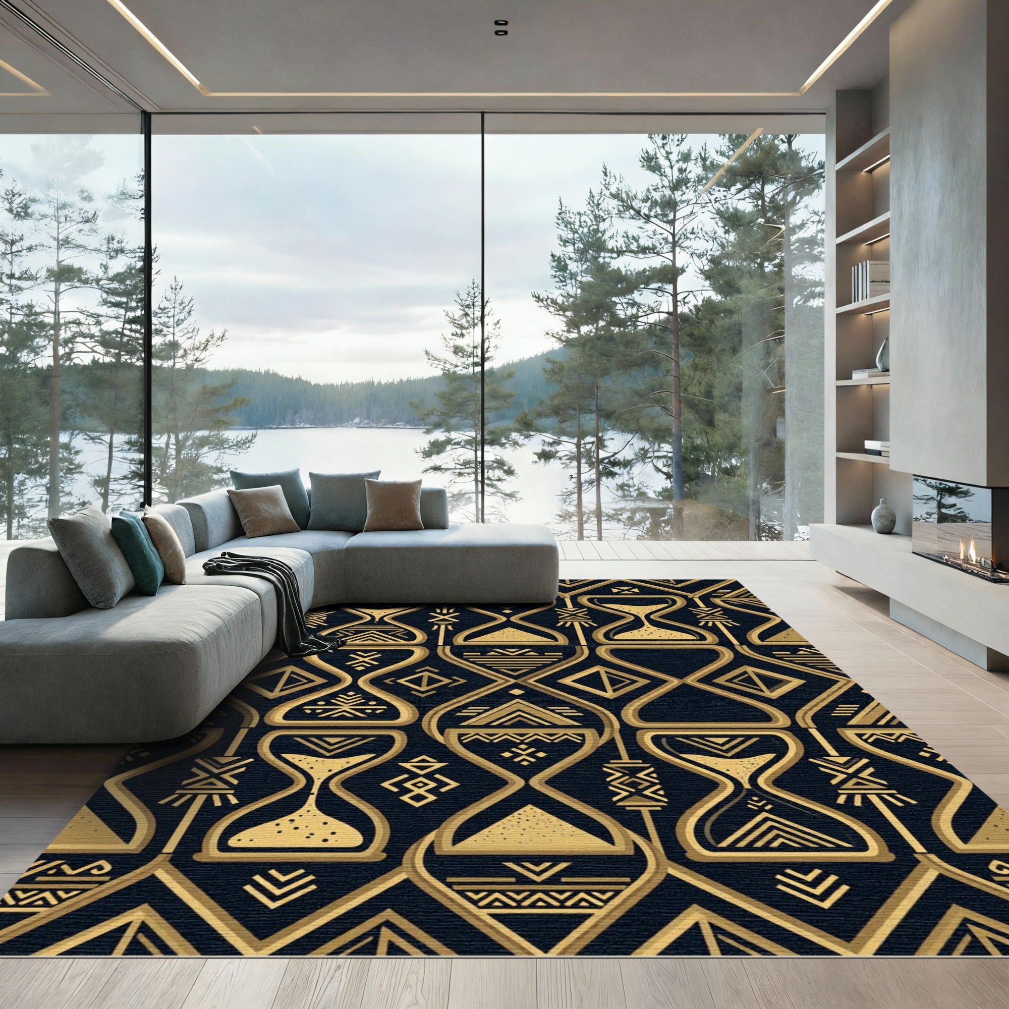 Golden Hourglass Geometric Repeat Rug