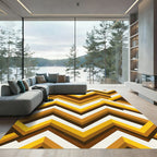 Golden Chevron Retro Geometric Rug