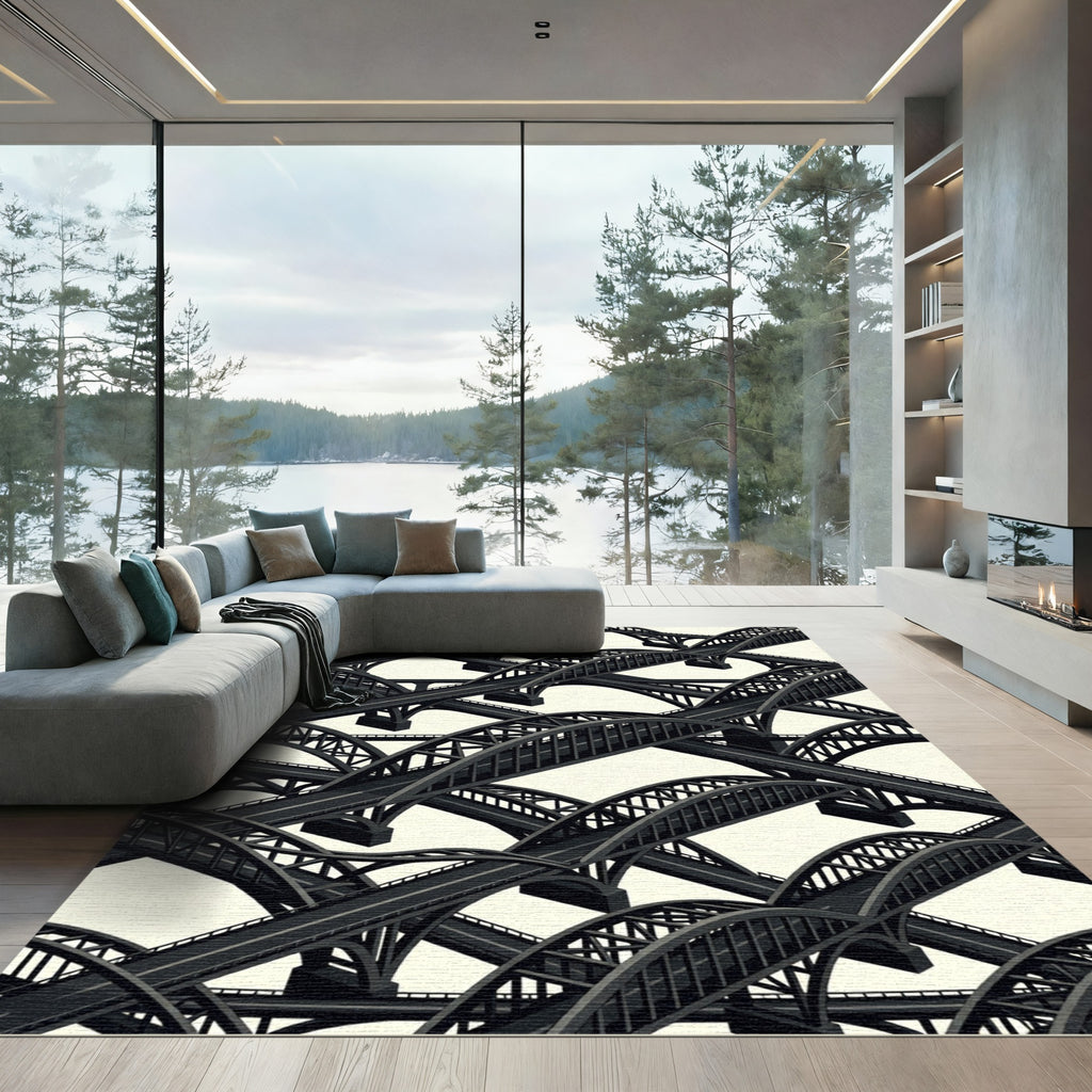 Monochromatic Arched Bridge Intersecting Composition Rug