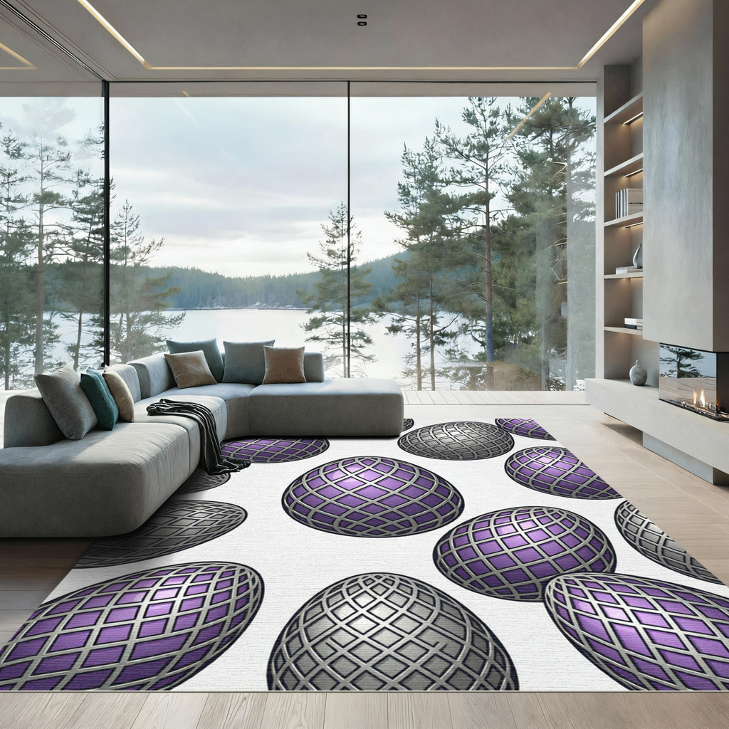 Purple Intersecting Metallic Grid Ornament Rug
