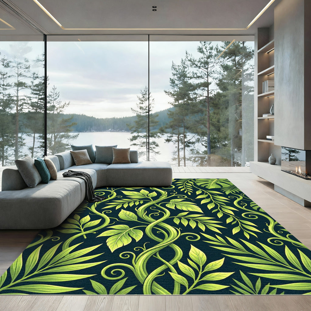 Lush Green Tropical Foliage Vines Rug