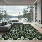 Ornate Black Green Fleur De Lis Rug