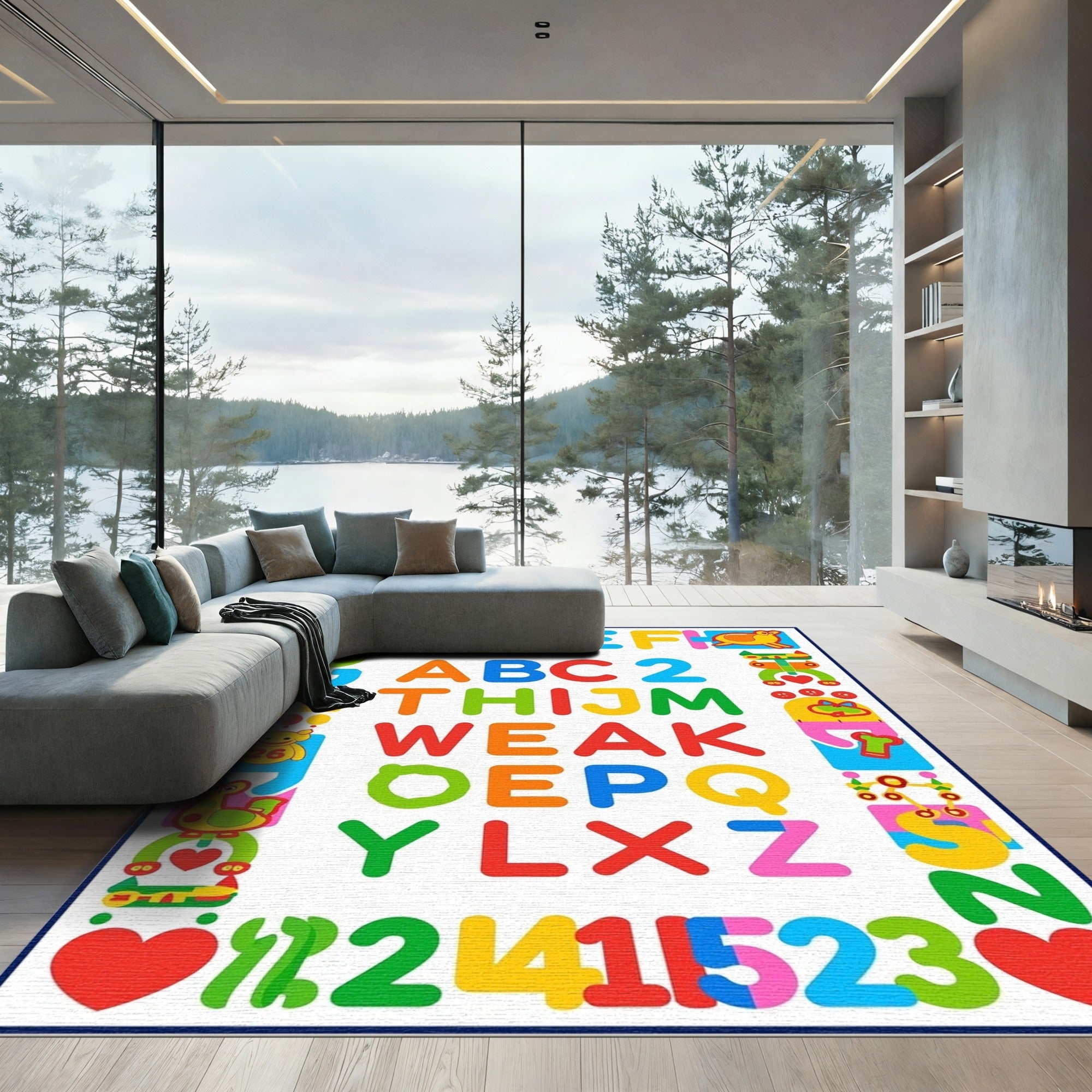 Colorful Alphabets Numbers and Shapes Rug