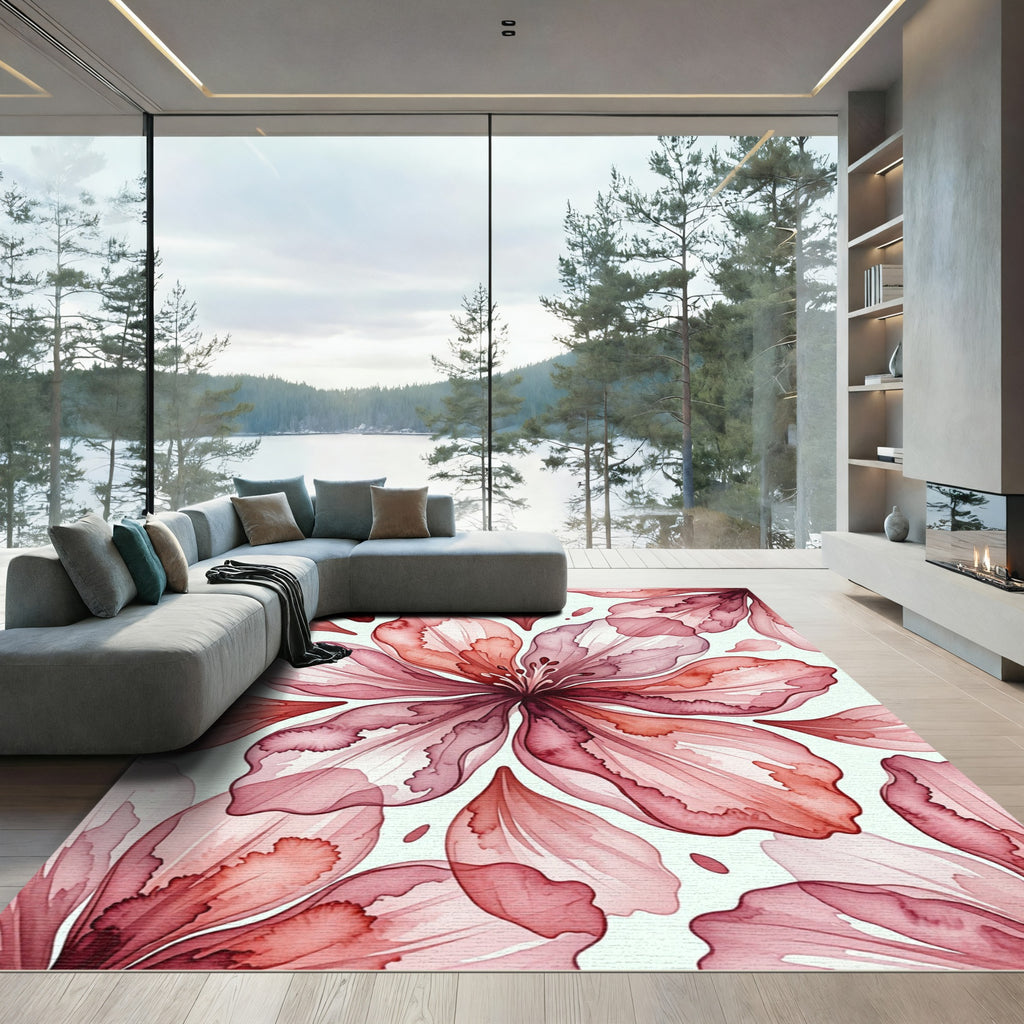 Ethereal Watercolor Pink Floral Bloom Rug