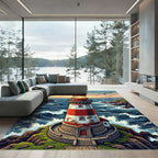 Coastal Lighthouse Seascape Painted Scene Rug